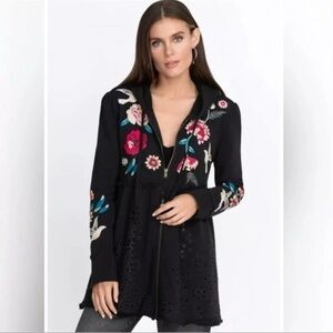 Johnny Was Junia French Terry Tiered Zip-Up Hoodie Medium Black